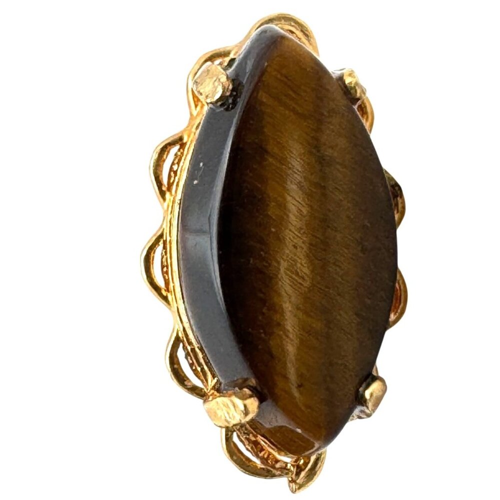 12Kt Gold-Filled Tigers Eye Stud Earrings 14Kt Gold Posts Vintage - Picture 2 of 6
